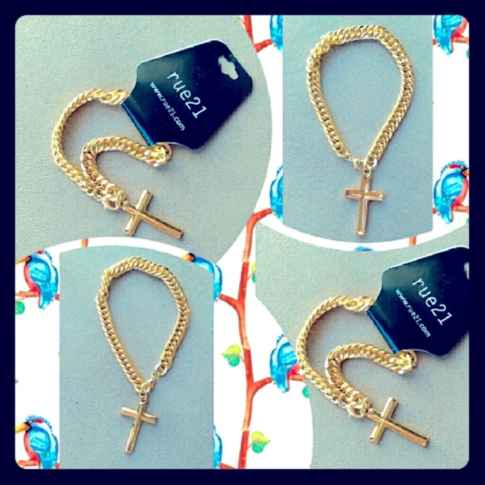 New Beautiful gold tone cross dangling bracelet